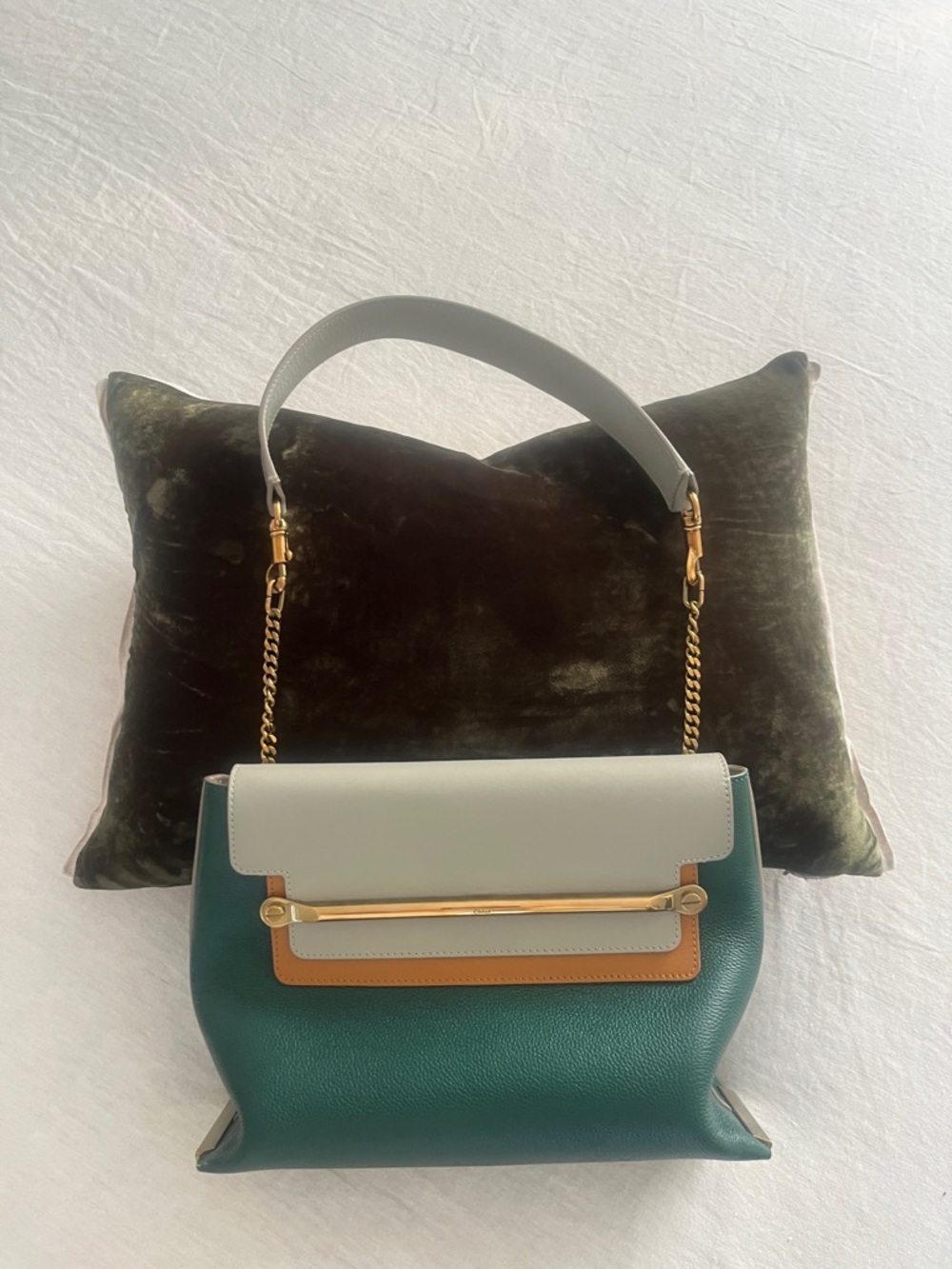 CHLOE - Structured Green and Light Gray Leather Shoulder Bag